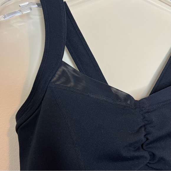 Zella Black Mesh Trim Sweetheart Ruched Neckline Workout Tank Top Size M - Picture 3 of 11